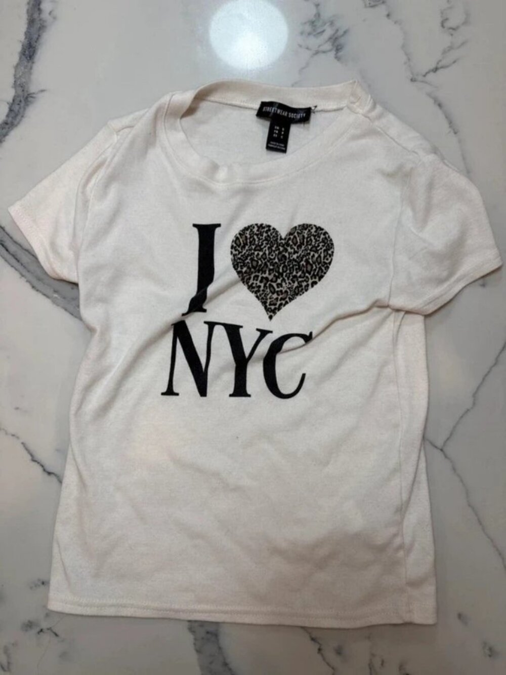 Streetwear Society I Love NYC Leopard Heart T-Shirt Womens S